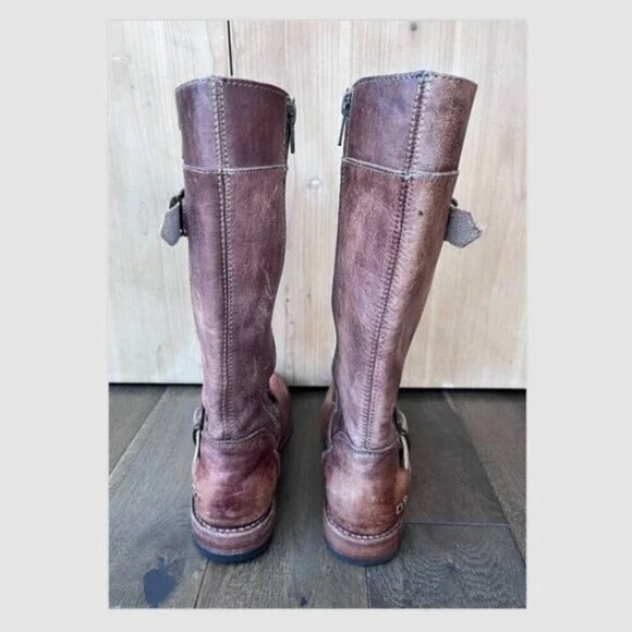 Bed Stu Gogo Leather Biker Boots 7.5 Cognac Brown Side Zip Cobbler Series - Picture 7 of 9